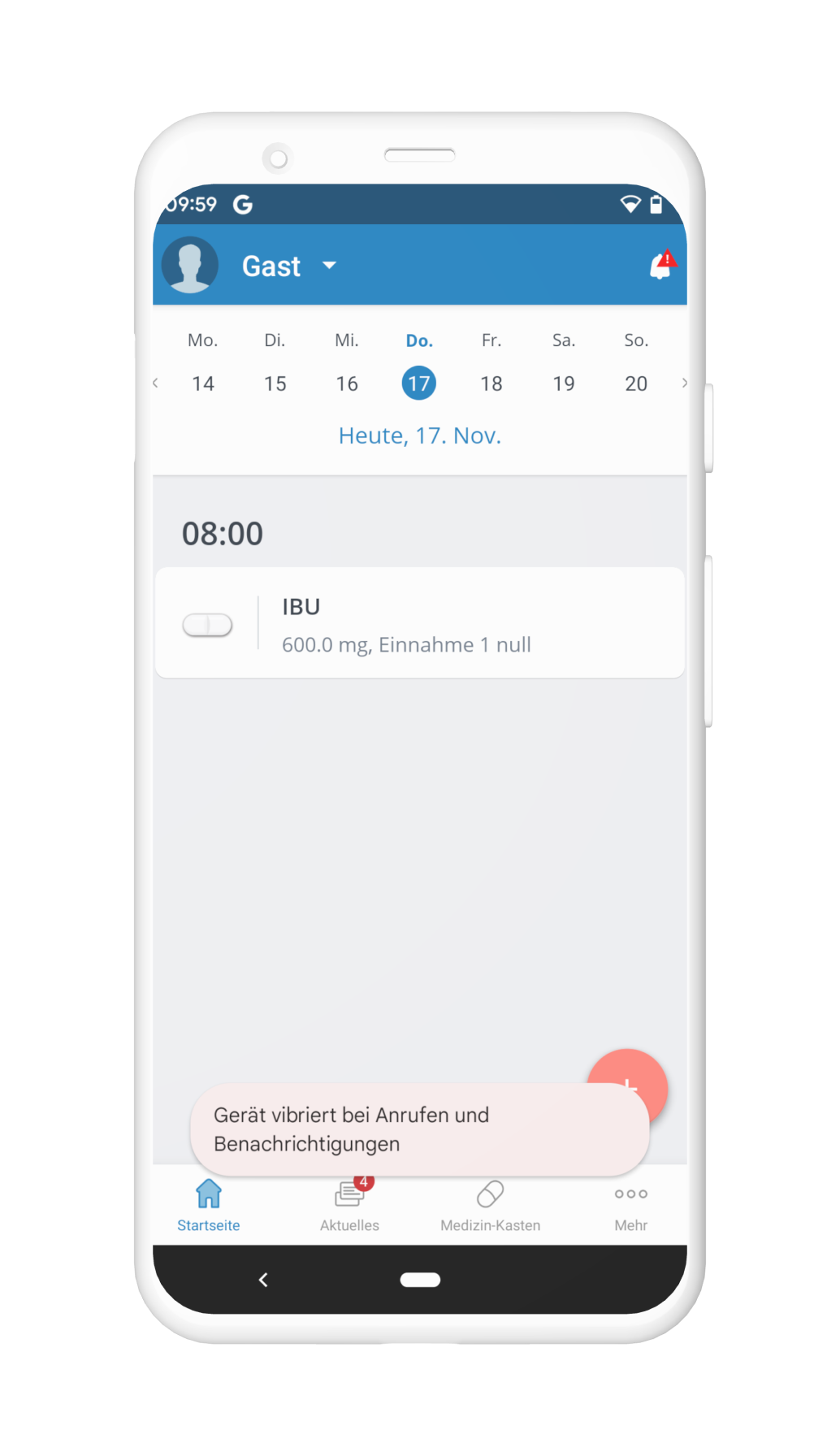 MediSafe App-Screenshot - IBU Erinnerung