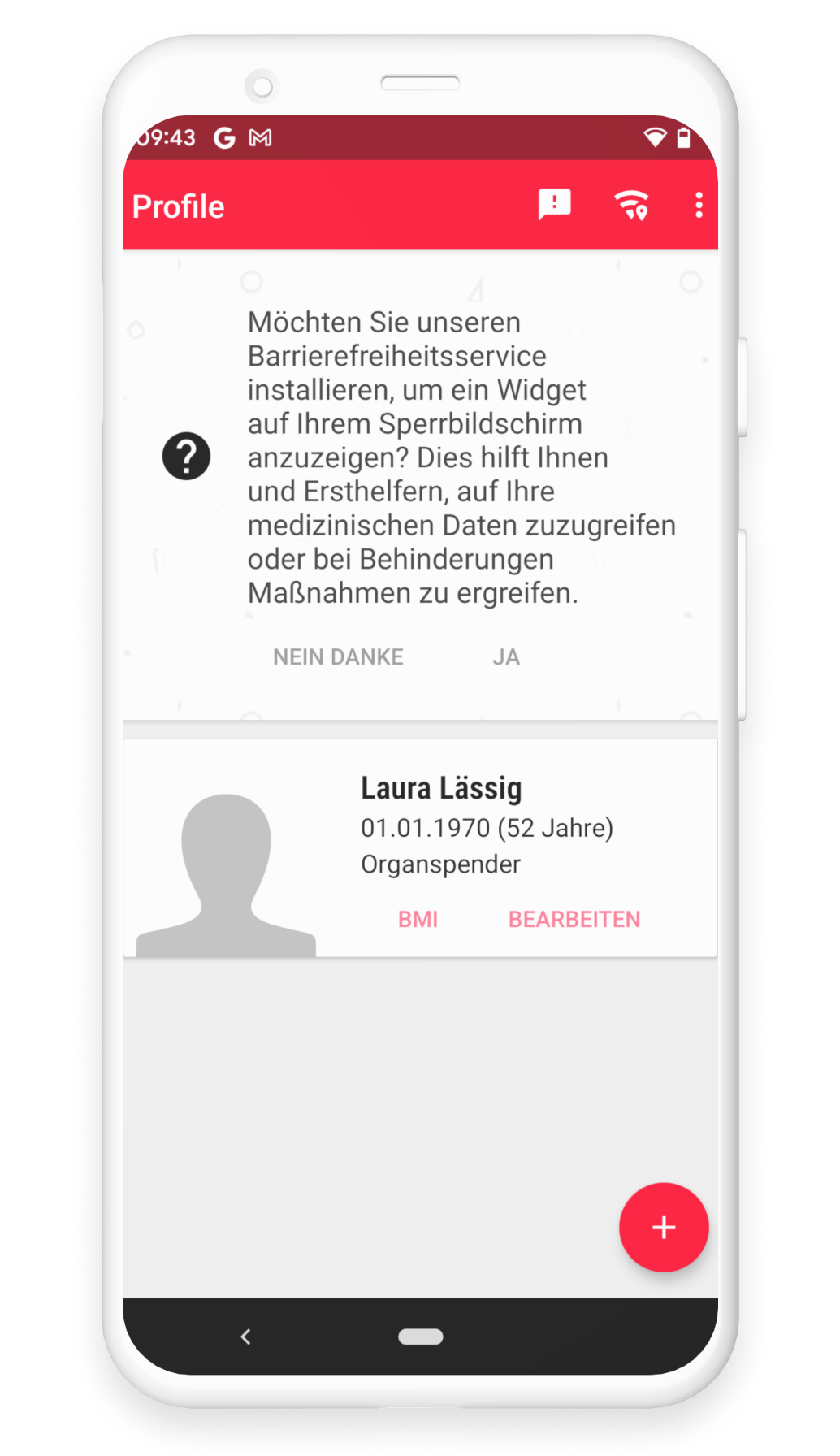 Beispiel-Profil in der Handy-App Notfall-ID