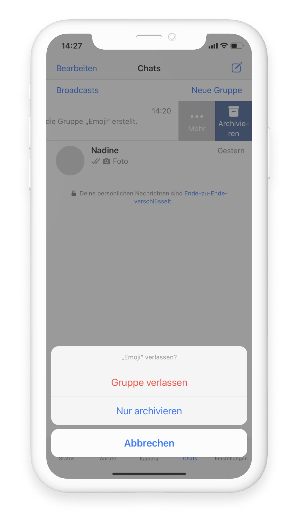 Gruppe verlassen über Button