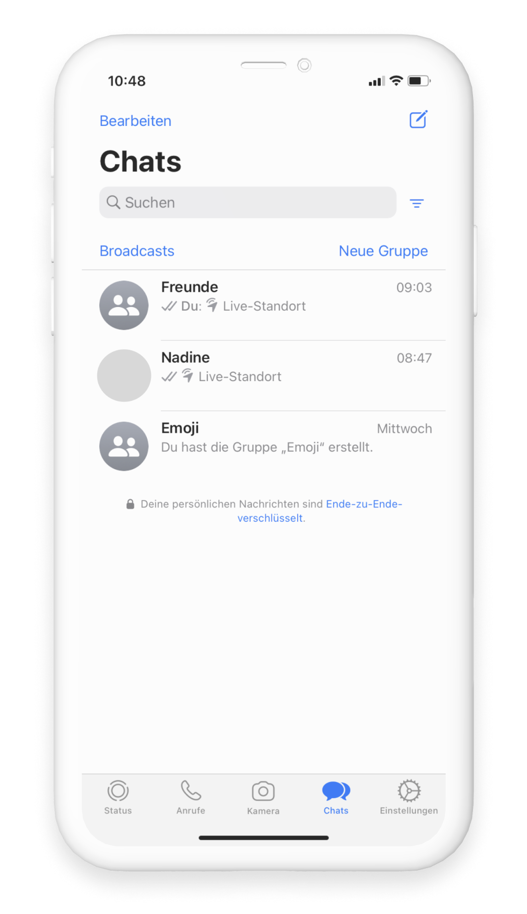 WhatsApp Chat Übersicht zum Löschen von einem Nachrichtenentwurf