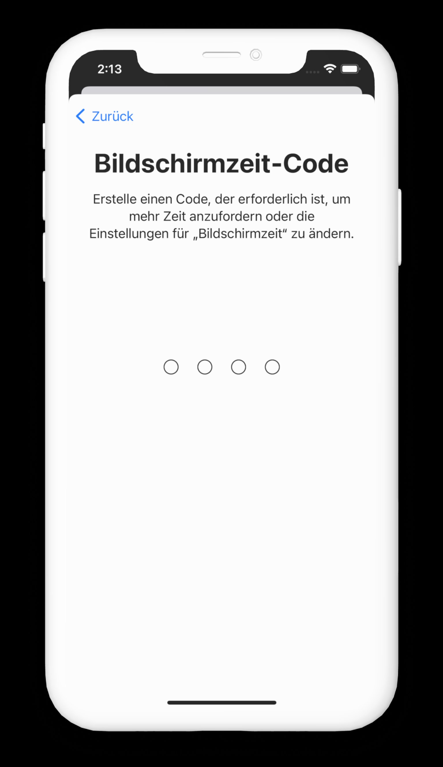 Screenshot der iOS-Einstellungen für Bildschirmzeit-Code