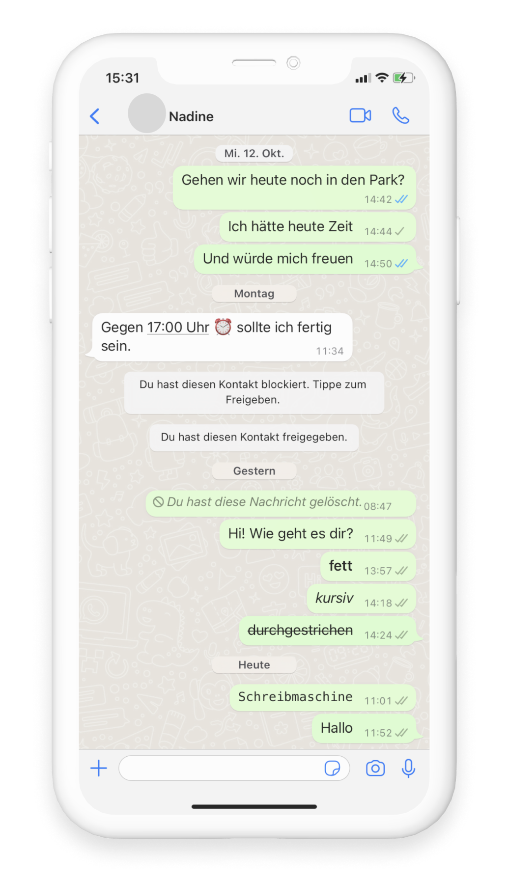 Ein Screenshot eines WhatsApp Chats.