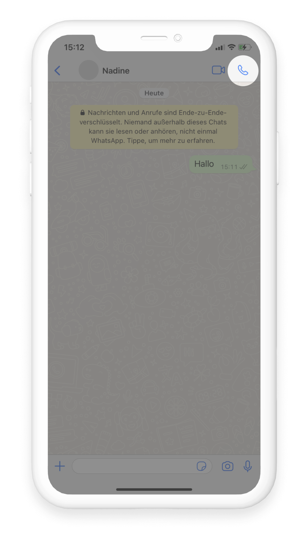 Telefonieren über WhatsApp im Chat über Telefonhörer-Button