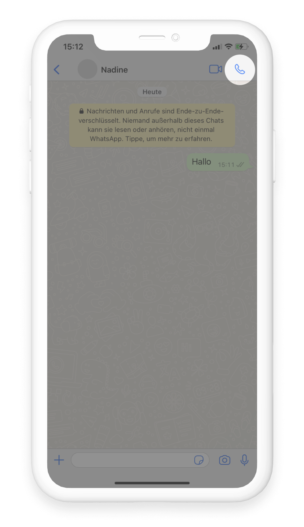 Telefonieren über WhatsApp im Chat über Telefonhörer-Button